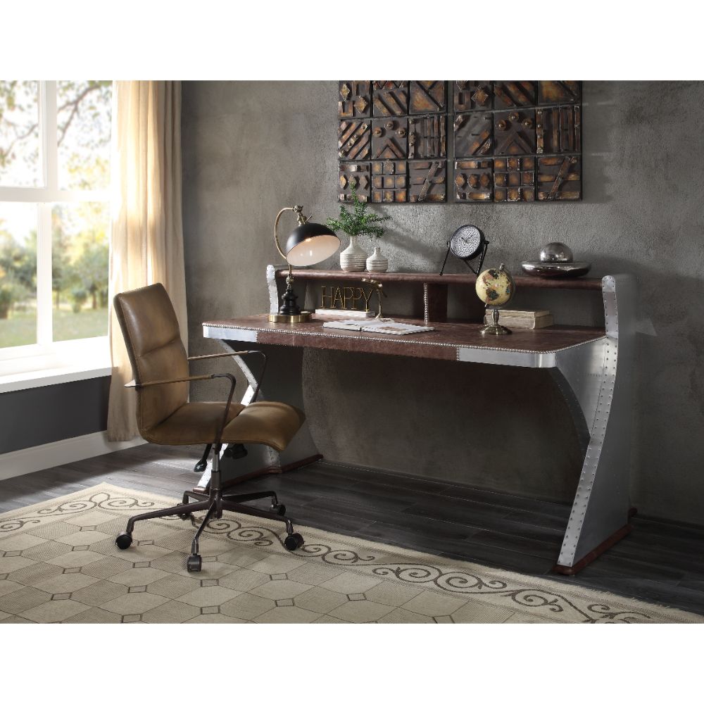 Brancaster Grain Leather & Aluminum Desk