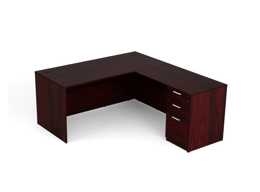 i5 Industries L-Shaped Laminate Desk - Mahogany - SKU D6678P-2