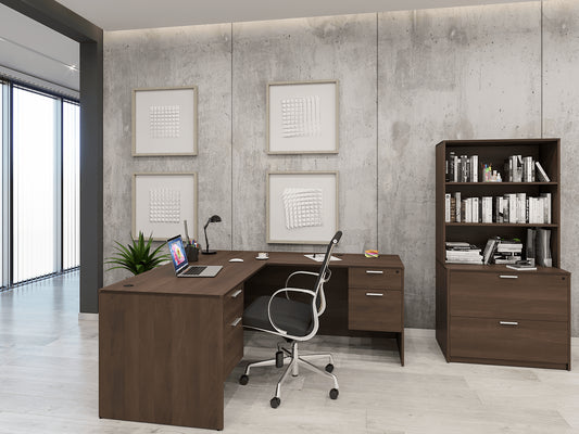 i5 Industries L-Shaped Laminate Desk - Walnut - SKU D6672P-1