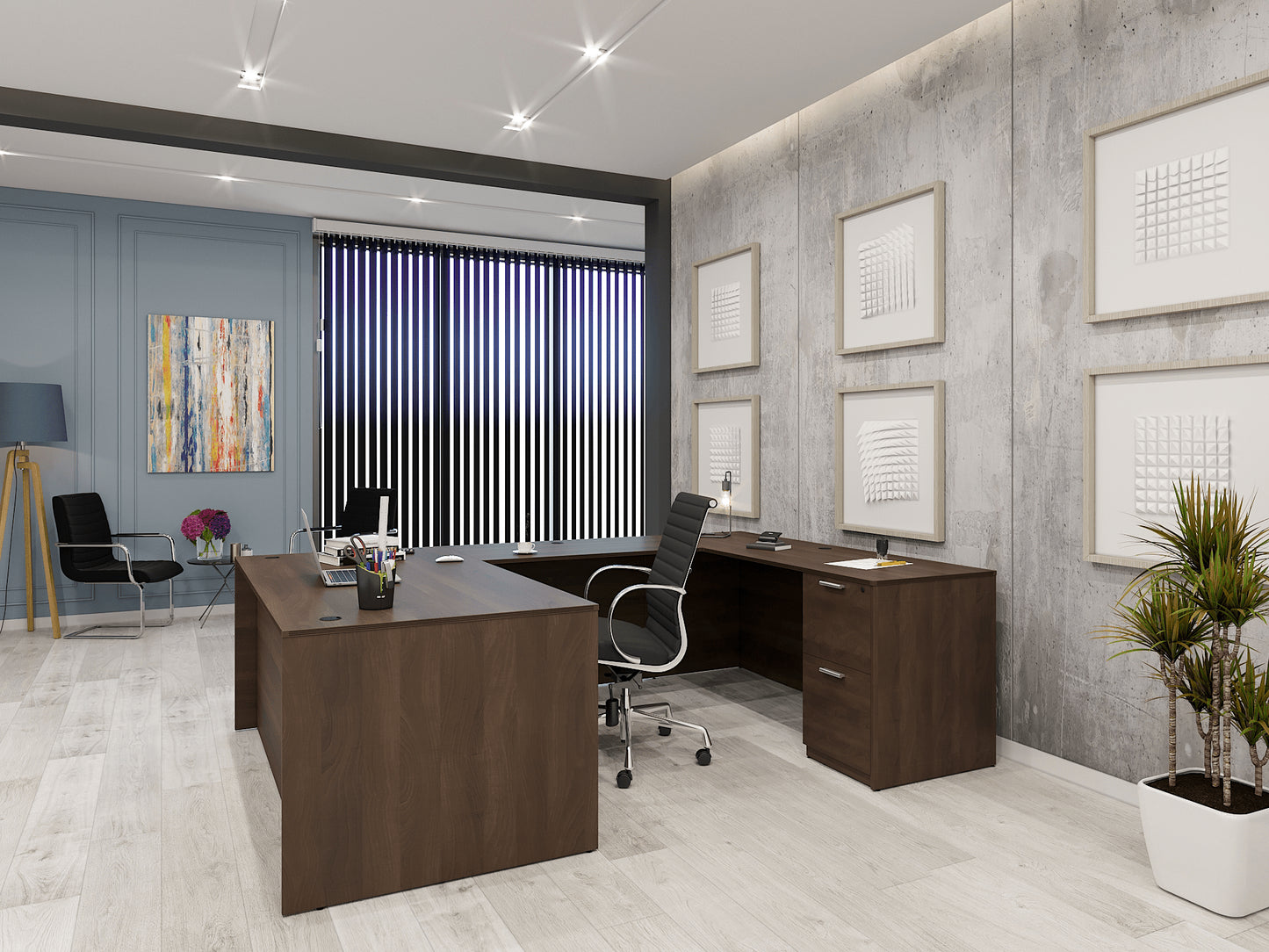 Kai U-Shaped Desk with Double Full Pedestals