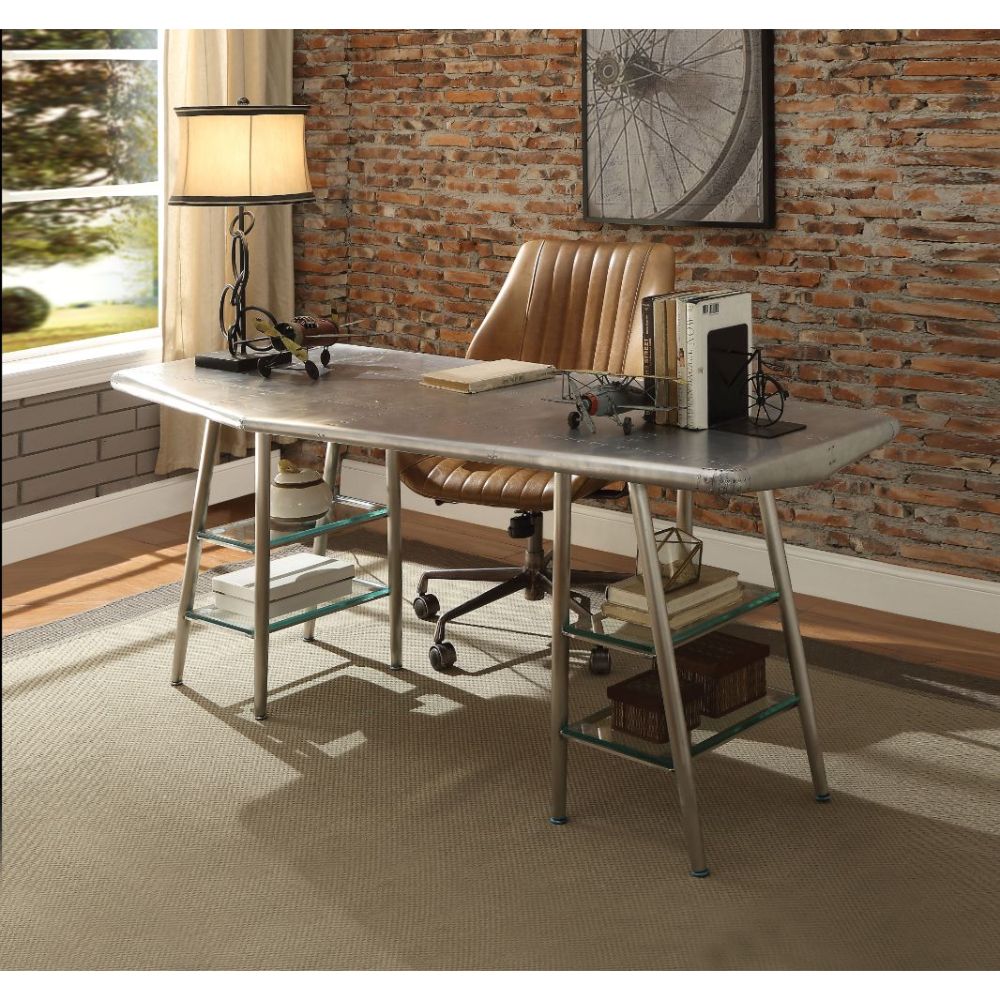 Brancaster Glass Shelf Aluminum Desk – Office Pinnacle