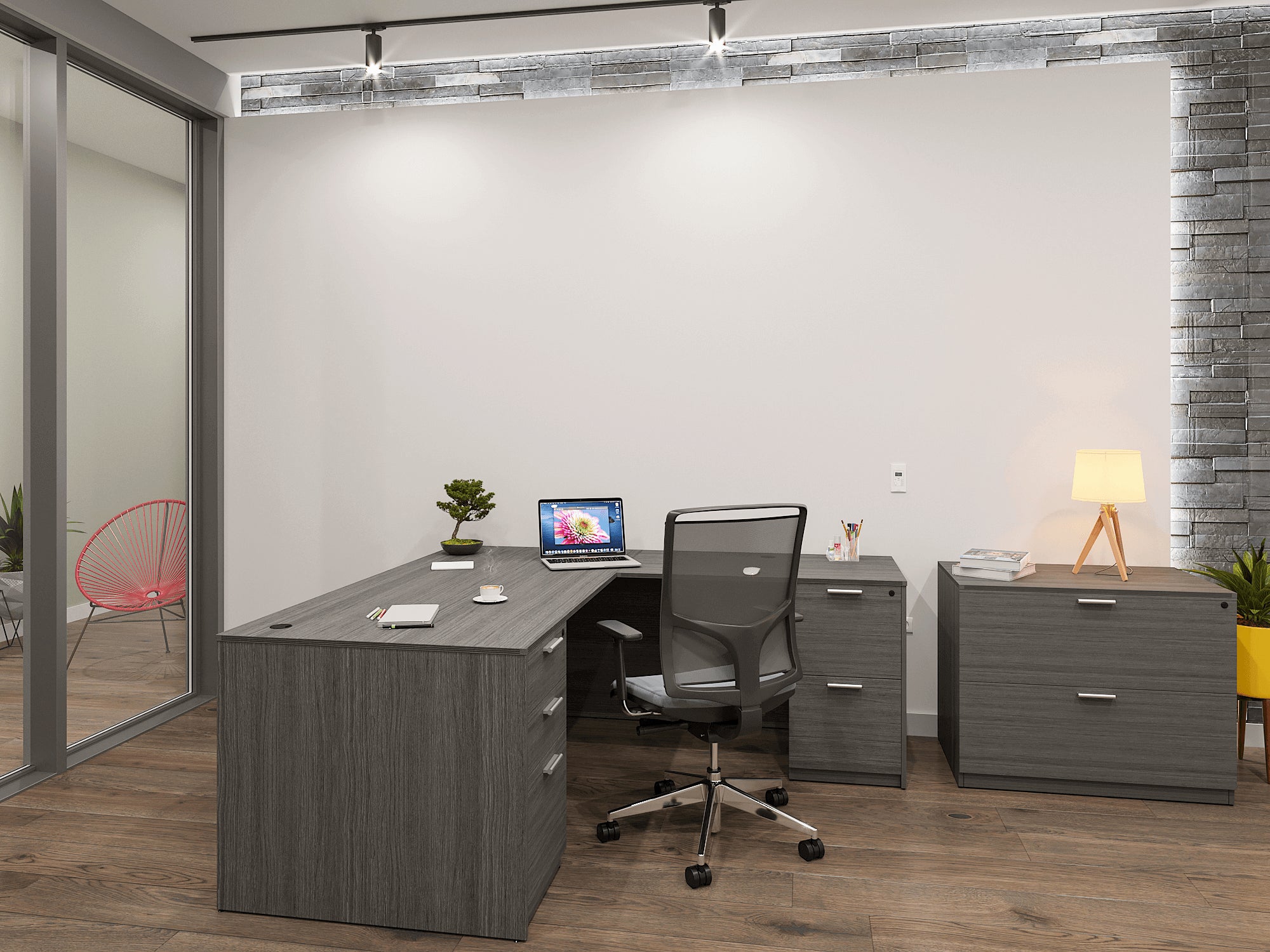 i5 Industries L-Shaped Laminate Desk - Grey - SKU D6672P-2