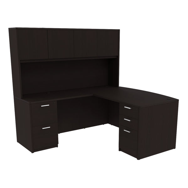 Kai L-Shaped Bow Front Desk with Double Full Pedestals & 4 Door Hutch