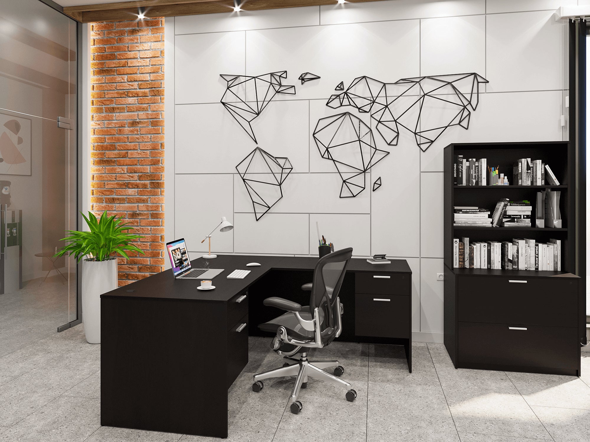 i5 Industries L-Shaped Laminate Desk - Black - SKU D6672P-1