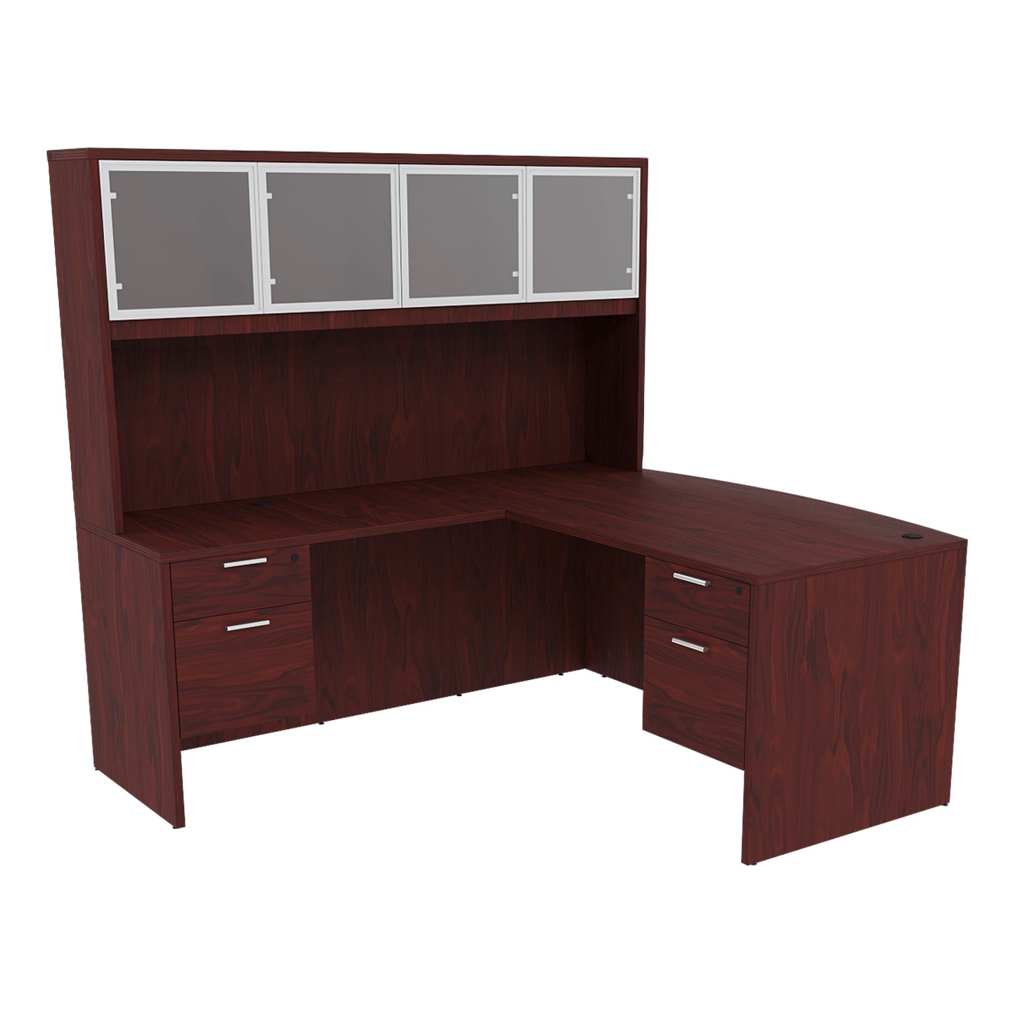 Kai L-Shaped Bow Front Desk with Double Suspended Pedestals & 4 Door Hutch
