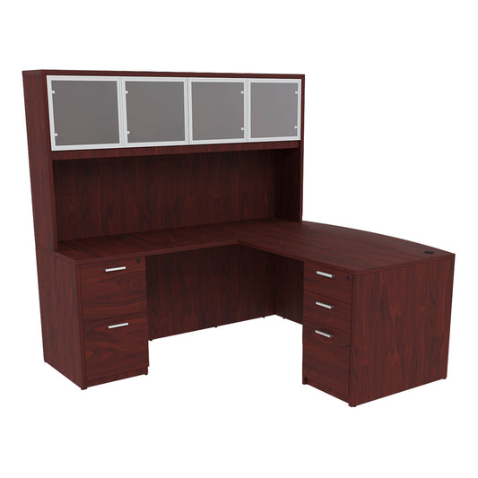 Kai L-Shaped Bow Front Desk with Double Full Pedestals & 4 Door Hutch
