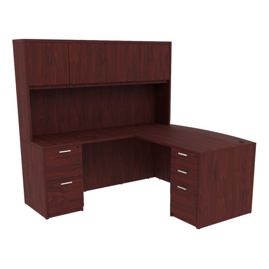 Kai L-Shaped Bow Front Desk with Double Full Pedestals & 4 Door Hutch