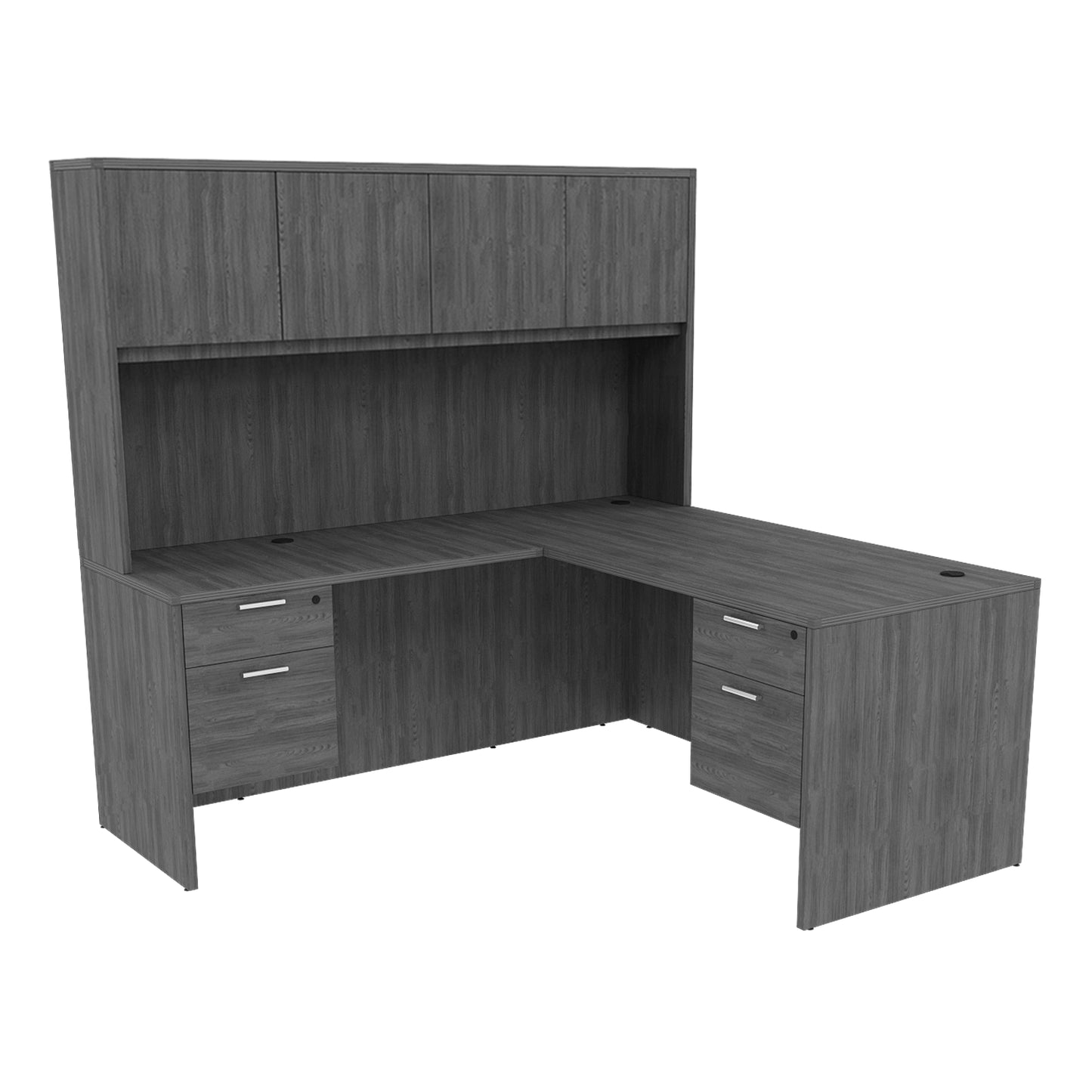 Kai L-Shaped Desk with Double Suspended Pedestals & 4 Door Hutch