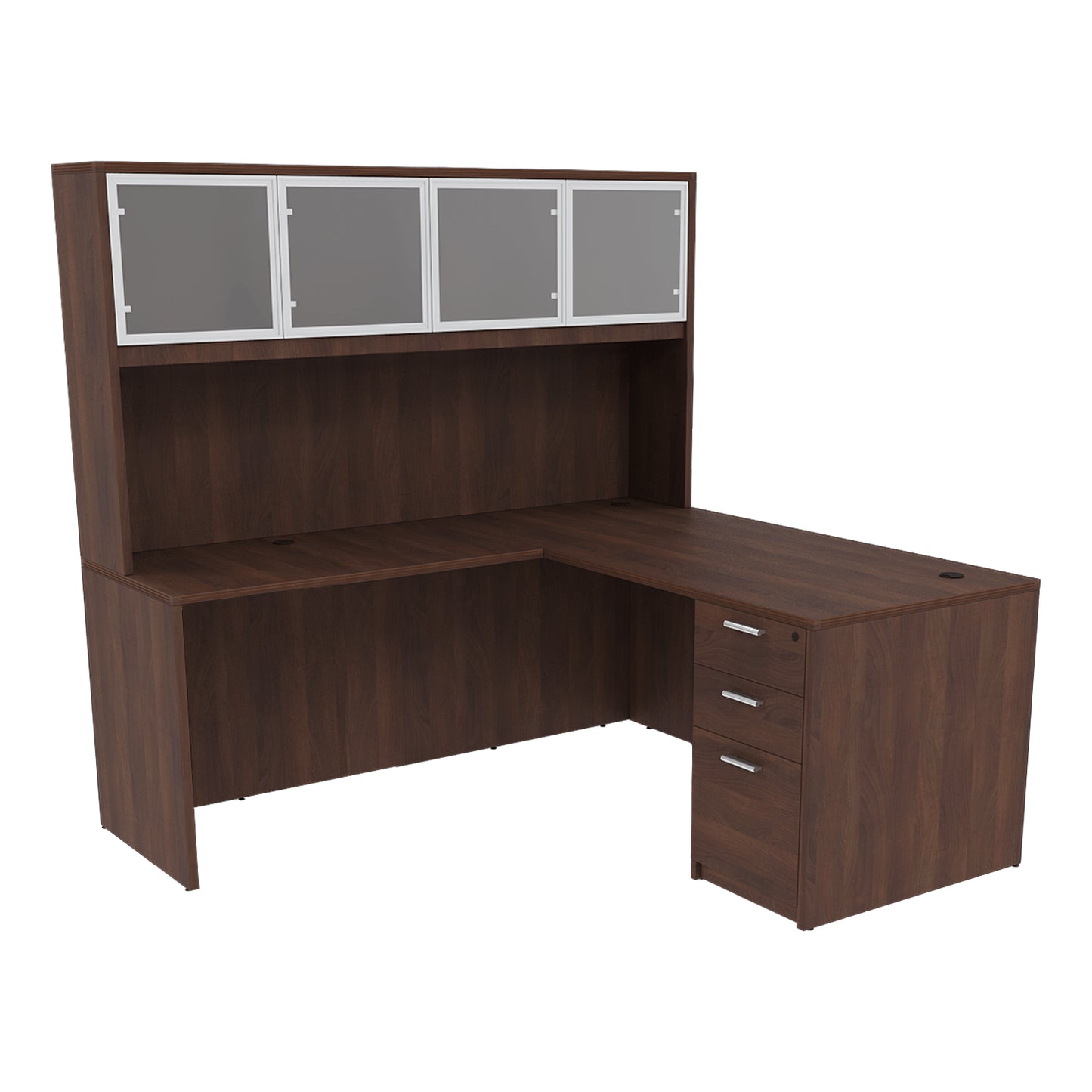 Kai L-Shaped Desk with Single Full Pedestal & 4 Door Hutch