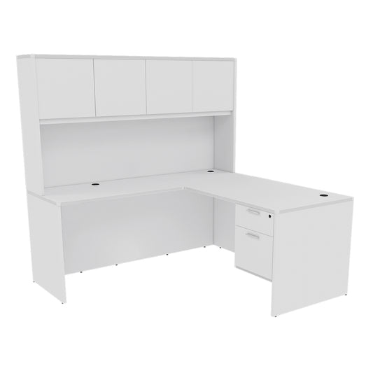 Kai L-Shaped Desk with Single Suspended Pedestal & 4 Door Hutch